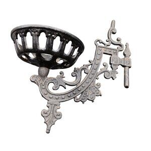 Antique Cast Iron Wall-Mounted Oil Lamp Holder Ornate Gothic Design